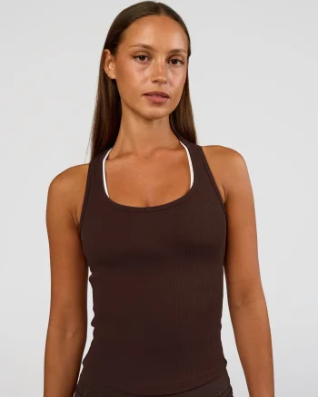Sale LSKD Flow Rib Scoop Neck Tank Hot Chocolate