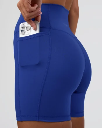 Clearance LSKD Fusion Ultra High-Rise 6" Short Pockets Electric Indigo