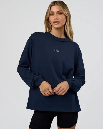 Clearance LSKD Go-To Long Sleeve FLXCotton Oversized Tee Future Navy White