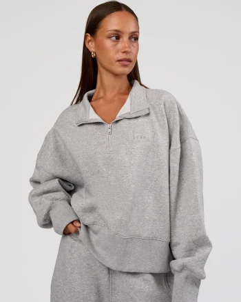 Sale LSKD MVP 1/2 Zip Oversized Sweater Light Grey Marl