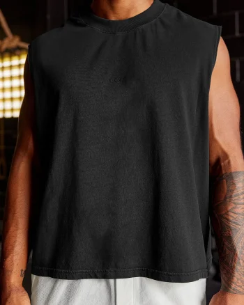 Clearance LSKD Oversized Heavyweight Boxed Tank Washed Black