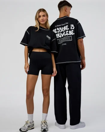 Fashion LSKD Pressure Is Privilege Oversized Tee Black White