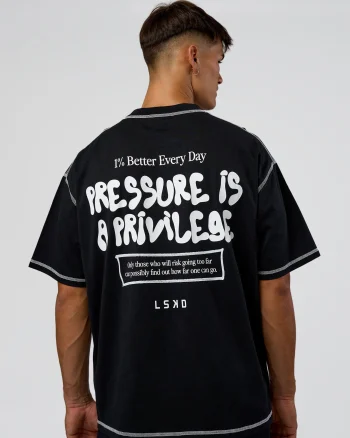 New LSKD Pressure Is Privilege Oversized Tee Black White