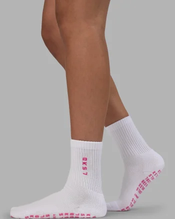 Hot LSKD Signal Pilates Crew Grip Socks 2.0 White Ultra Pink