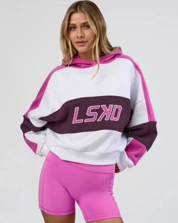 Discount LSKD Slam Cropped Oversized Hoodie White Ultra Fuchsia