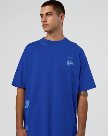 Discount LSKD Sticker Heavyweight Oversized Tee Electric Indigo Baltic Sea