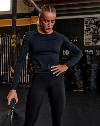 Outlet LSKD Womens AeroFLX+ Seamless Long Sleeve Tee Black Marl